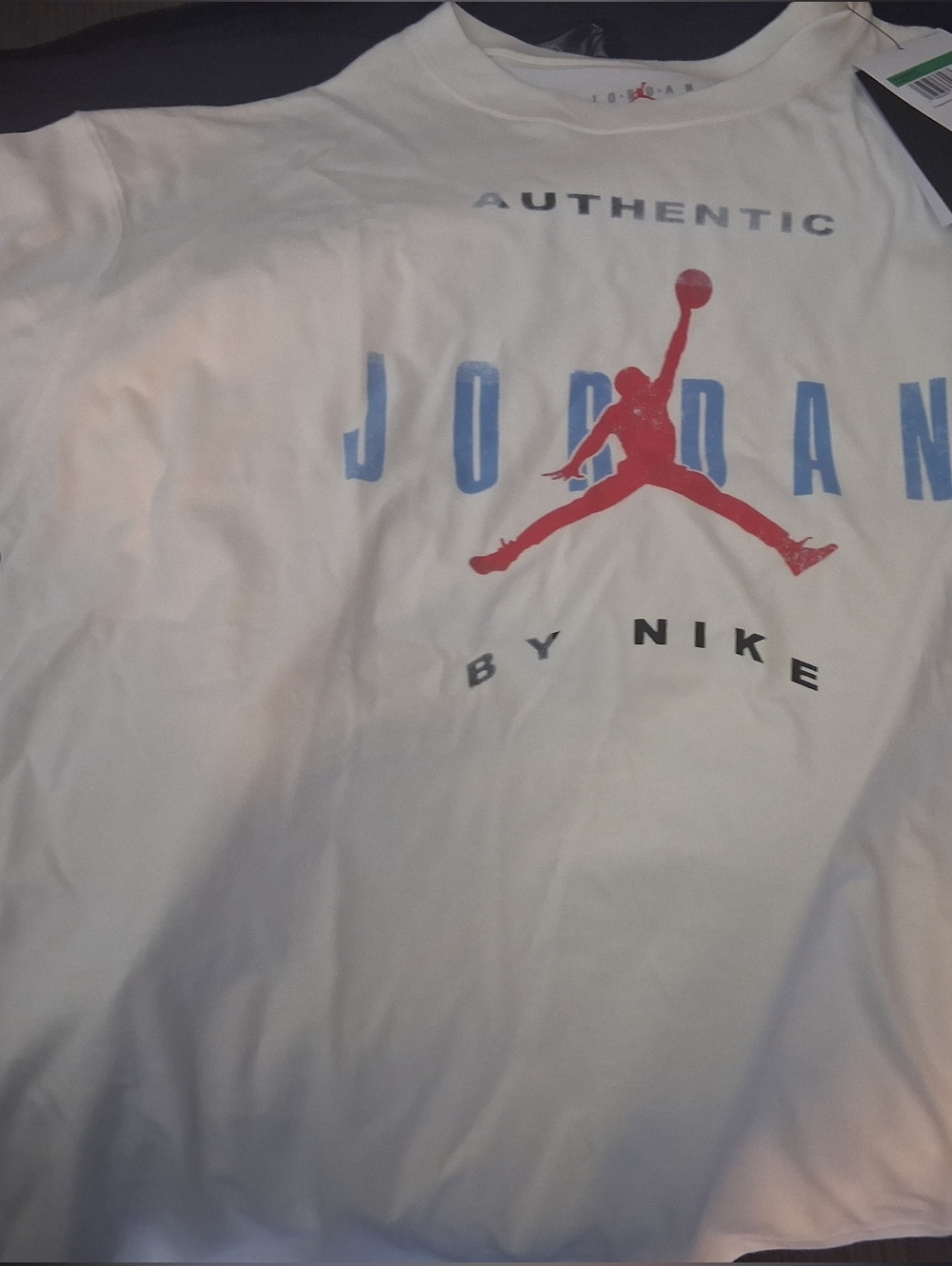 Jordan White Tee with Red Jumpman and Blue Lettering